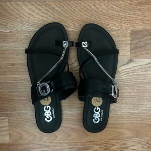 Women's Black Sandals with Chain Detail